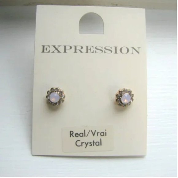 Real Crystal Opal Earrings Pink Purple Faux Diamond Stud Sparkle NEW NWT - Picture 1 of 7
